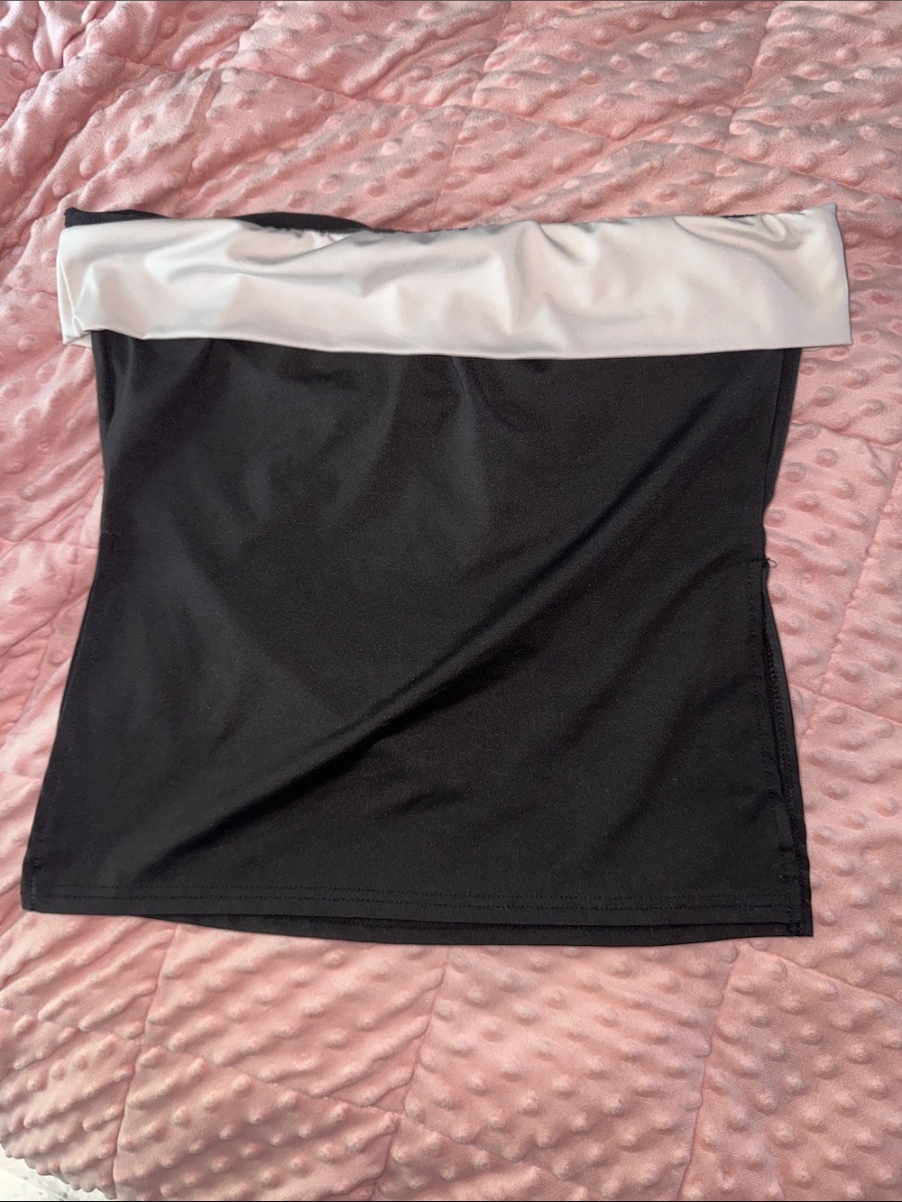 Black Tube Top with White Foldover Trim